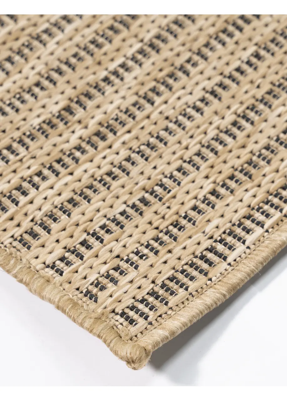 Tapete Moderno Beige con Bloques de Rayas Diagonales en Negro