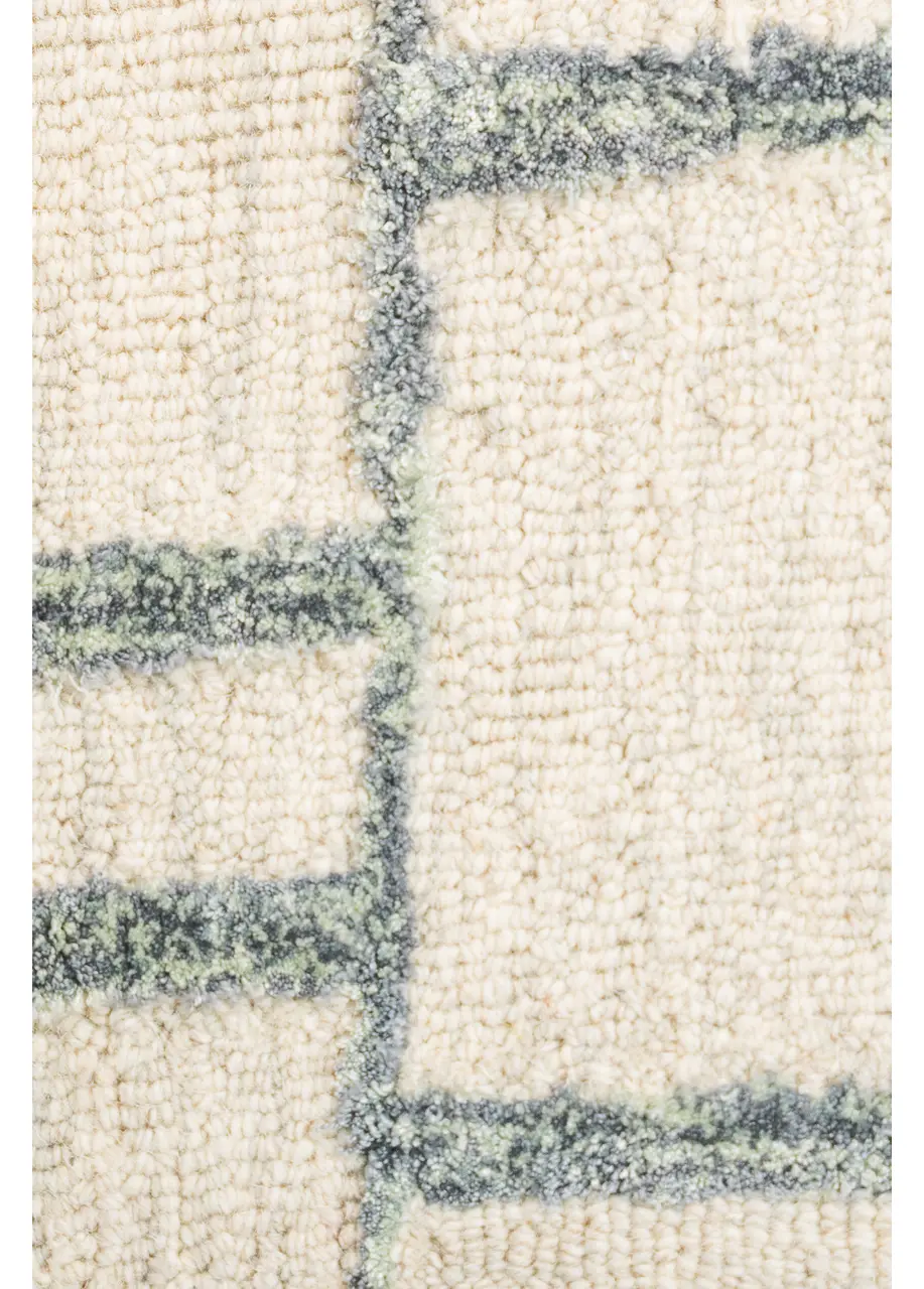 Tapete Moderno Marfil con Retícula de Bloques en Gris y Verde