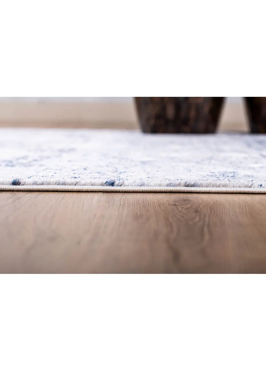 Tapete Vintage Blanco con Dibujo Oriental en Azul Claro