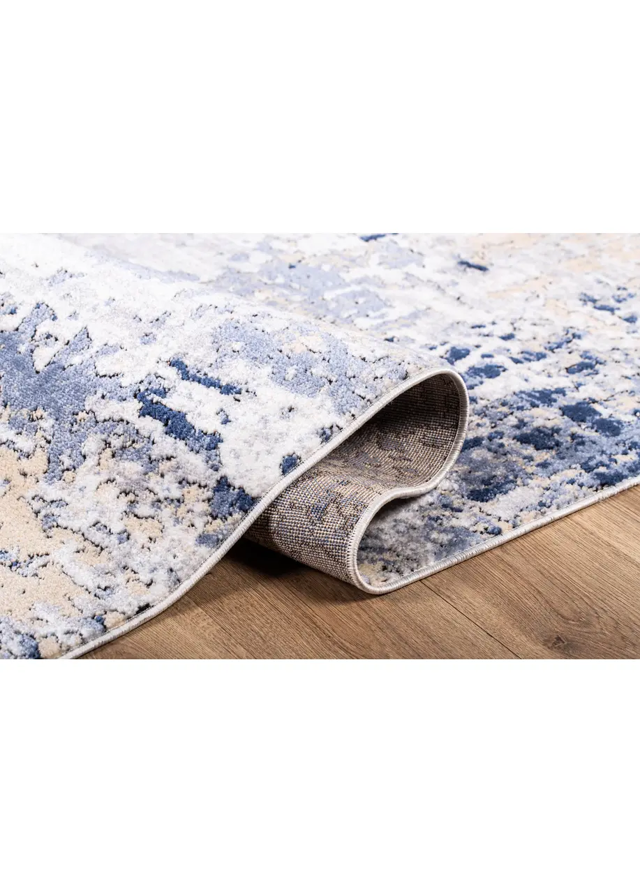 Tapete Abstracto Blanco con Manchas en Azul y Arena