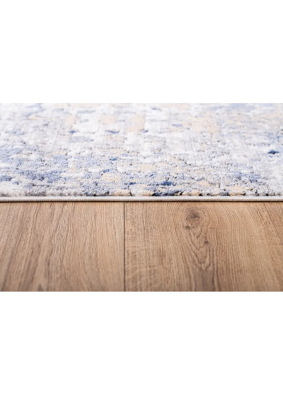 Tapete Abstracto Blanco con Manchas en Azul y Arena