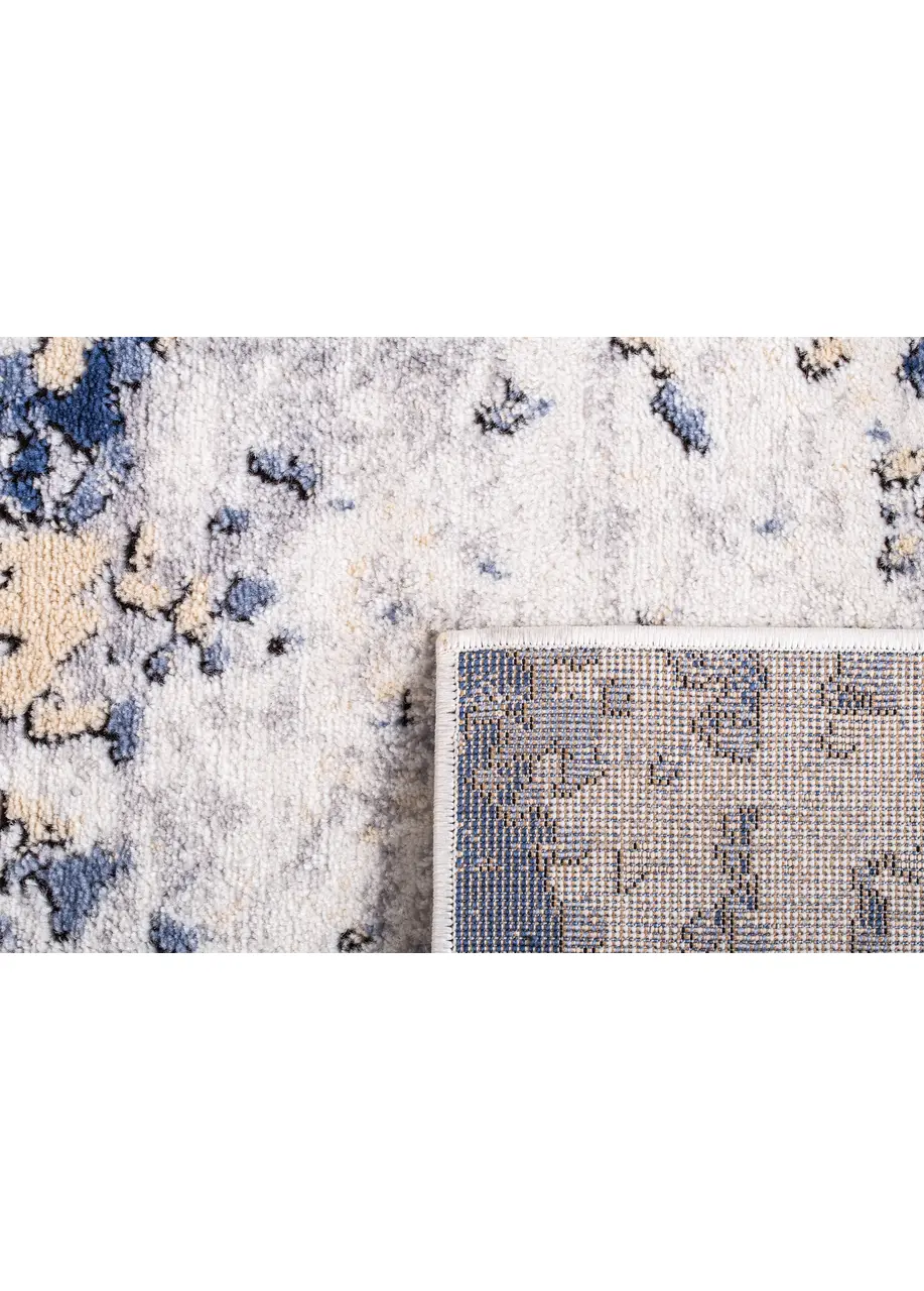 Tapete Abstracto Blanco con Manchas en Azul y Arena