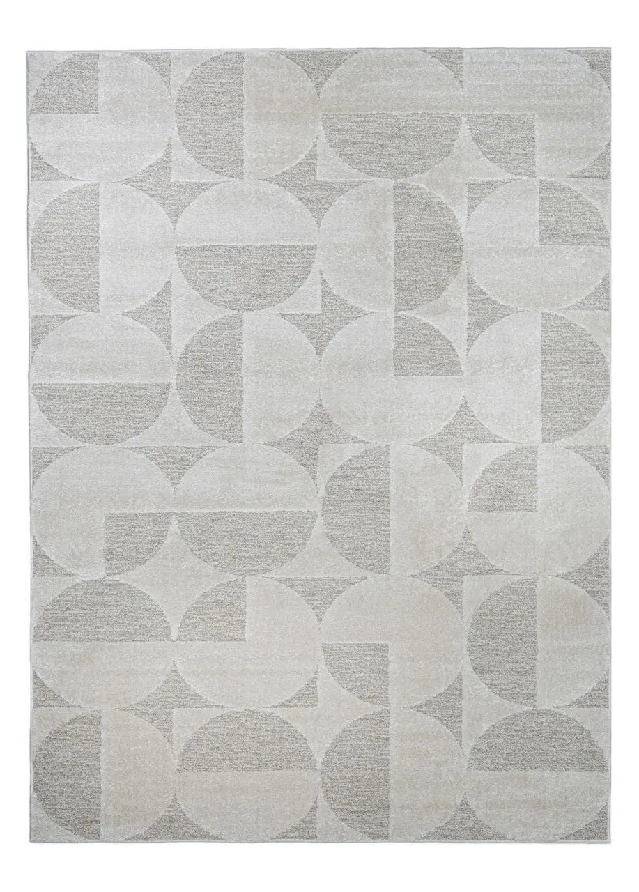 Tapete Geométrico Beige con Círculos y Medios Círculos