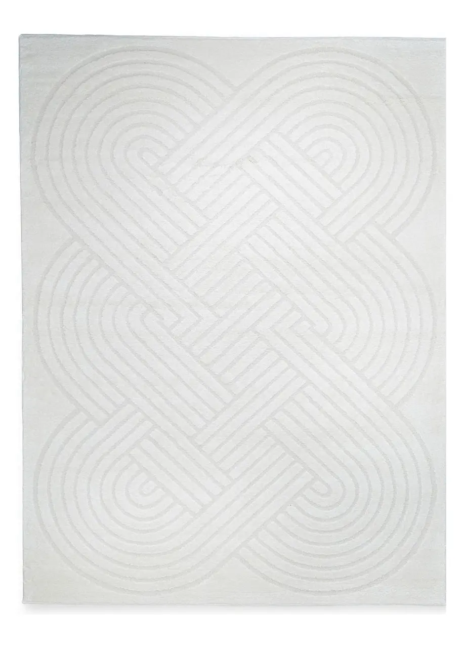 Tapete Geométrico Blanco con Nudo Entrelazado en Relieve