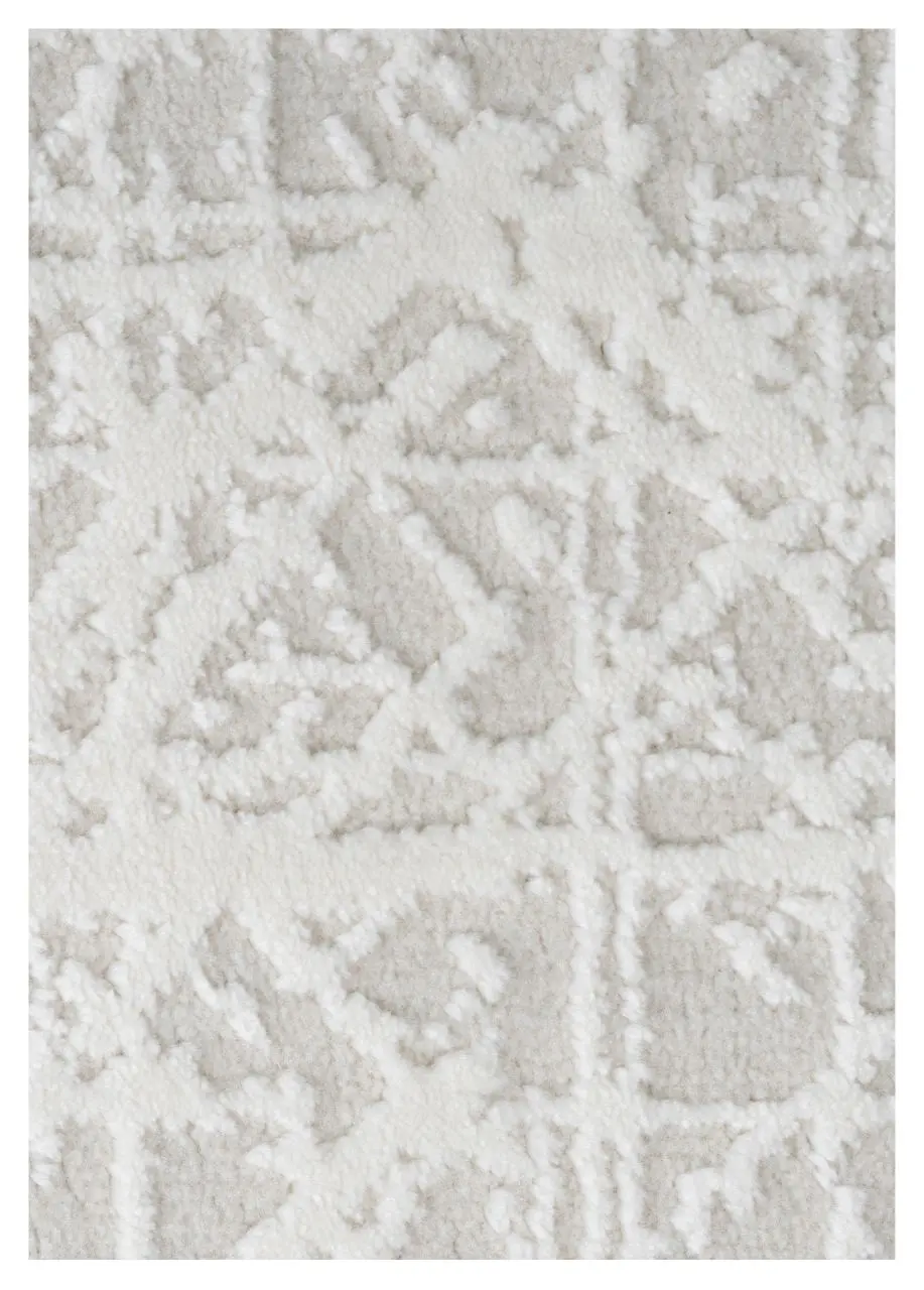 Tapete Geométrico Blanco con Retícula Diagonal en Relieve