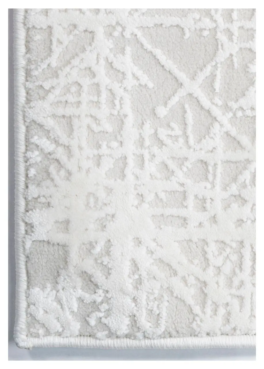Tapete Geométrico Blanco con Retícula Diagonal en Relieve