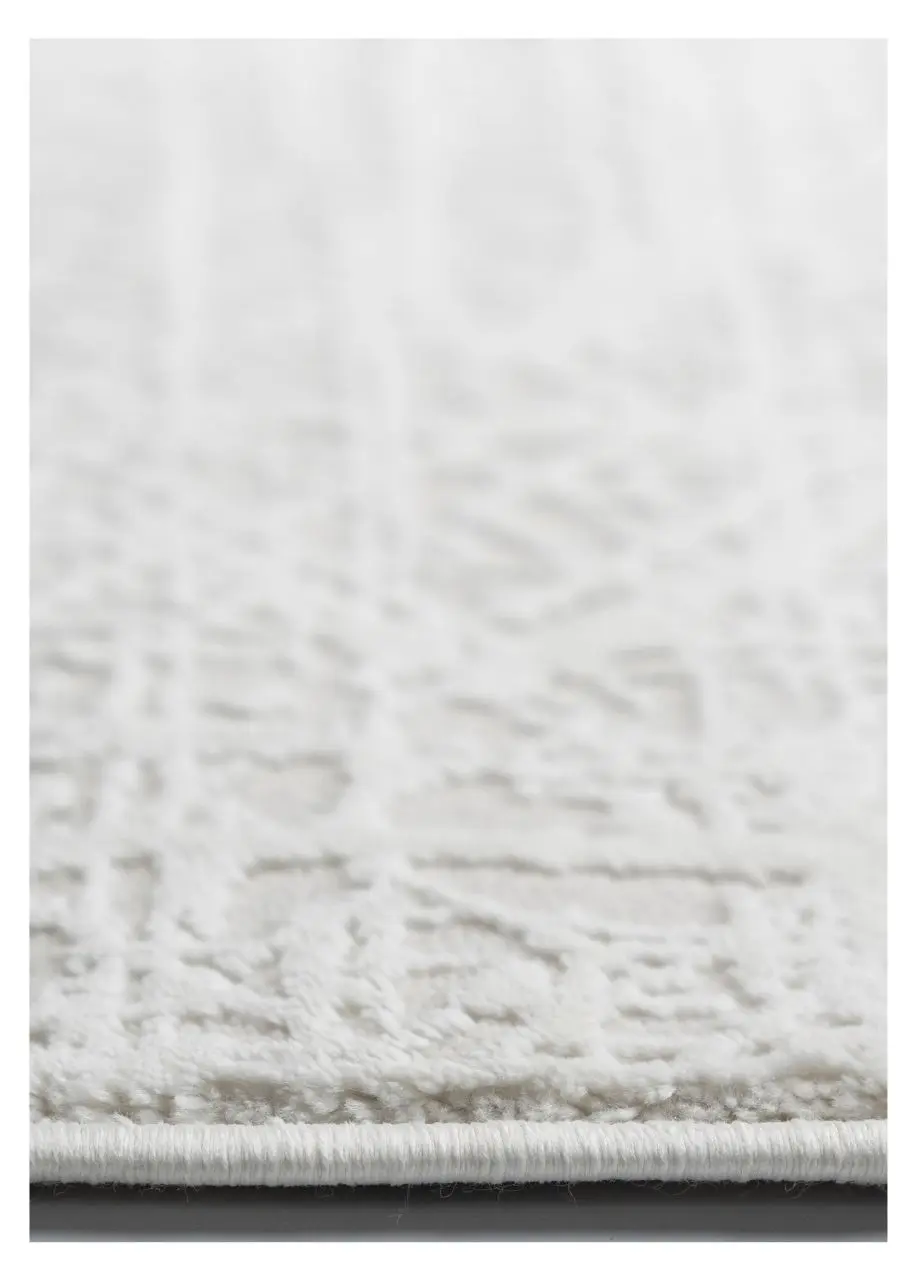 Tapete Geométrico Blanco con Retícula Diagonal en Relieve