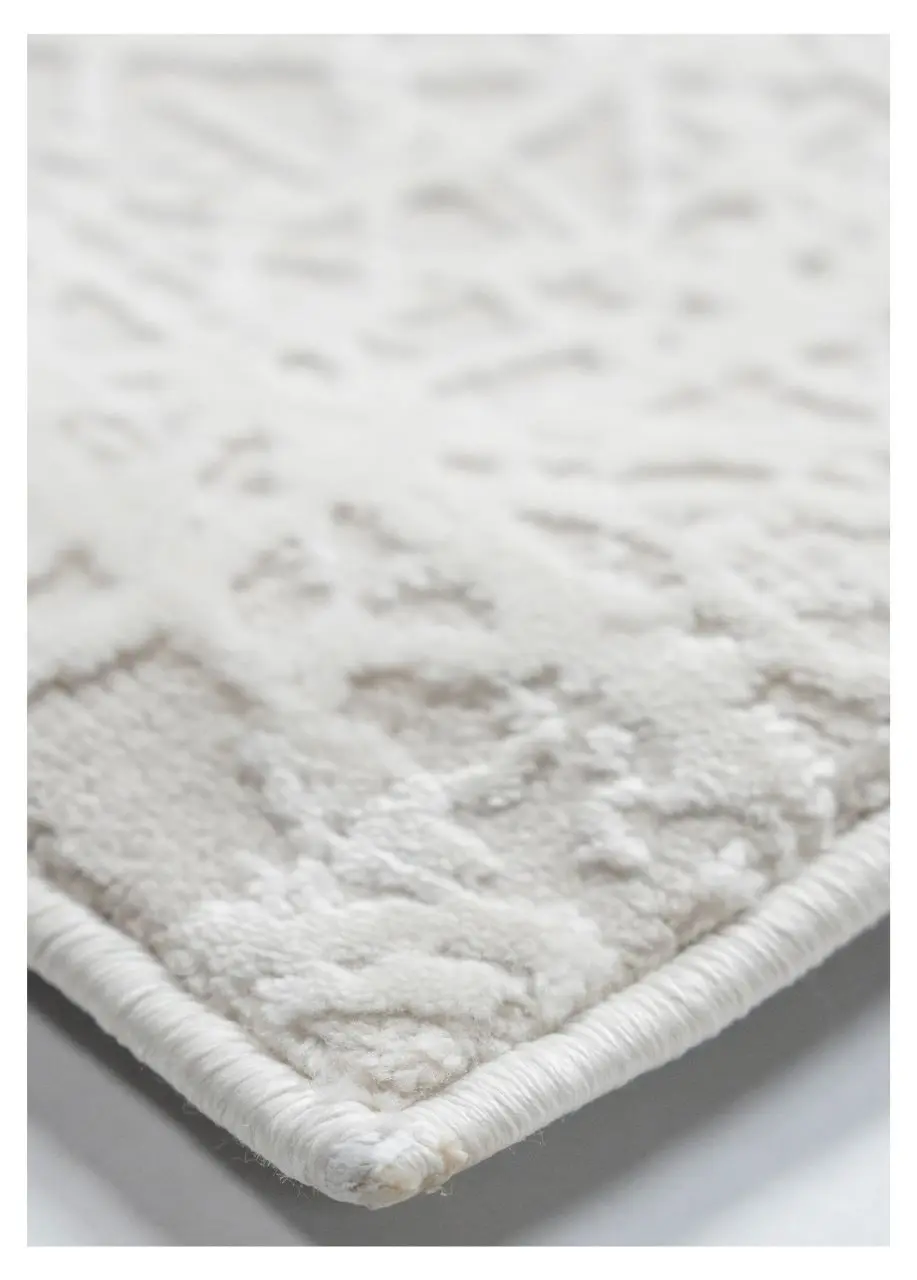 Tapete Geométrico Blanco con Retícula Diagonal en Relieve