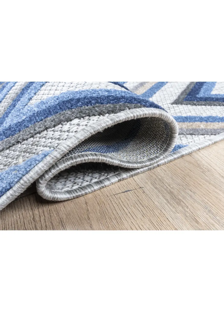 Tapete Texturizado Gris con Zigzag en Azul y Blanco