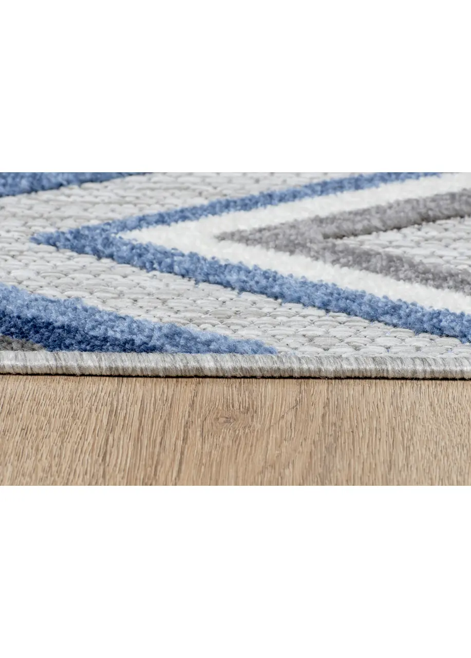 Tapete Texturizado Gris con Zigzag en Azul y Blanco