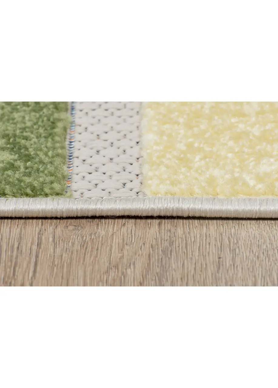 Tapete Moderno Beige con Rayas en Naranja, Azul y Amarillo