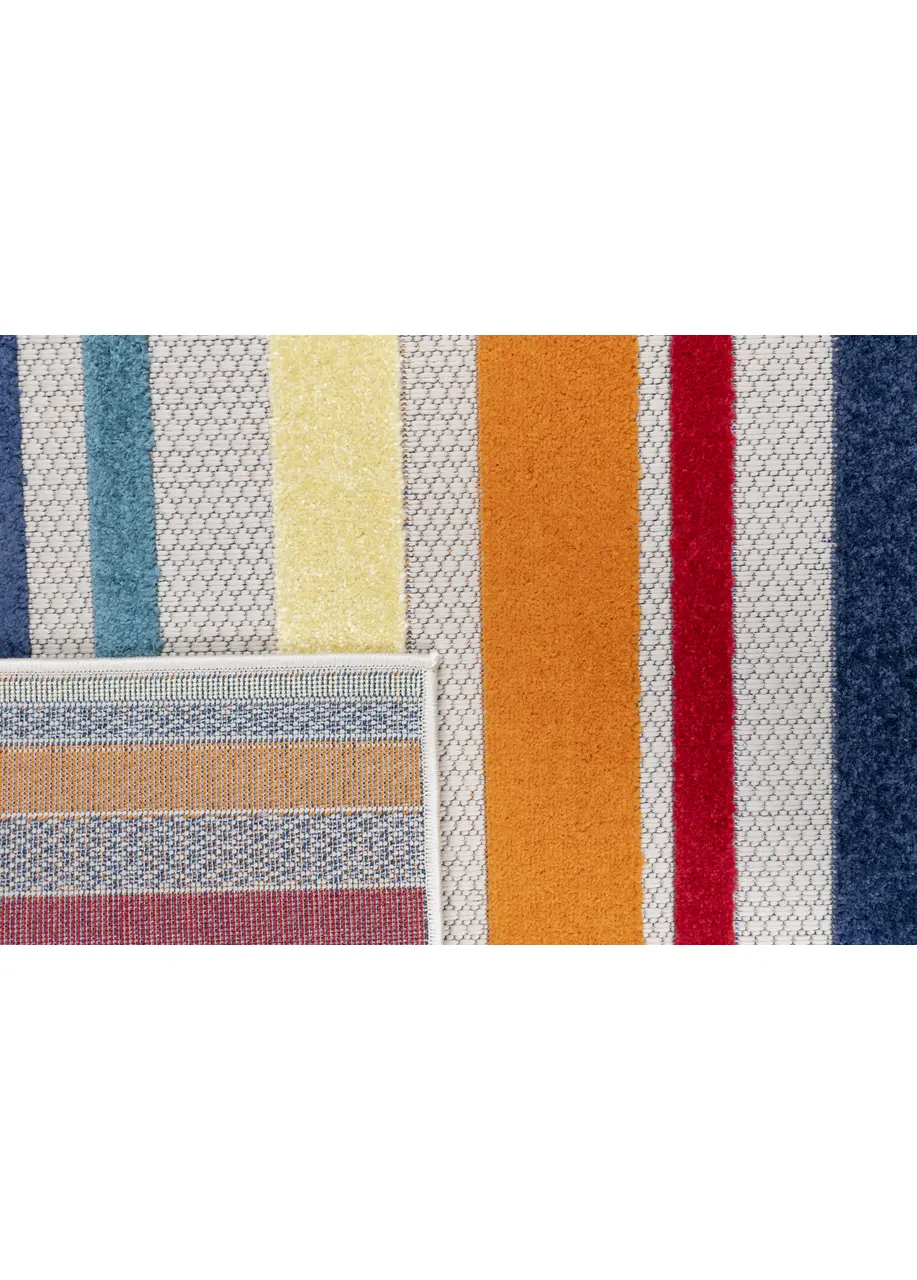 Tapete Moderno Beige con Rayas en Naranja, Azul y Amarillo