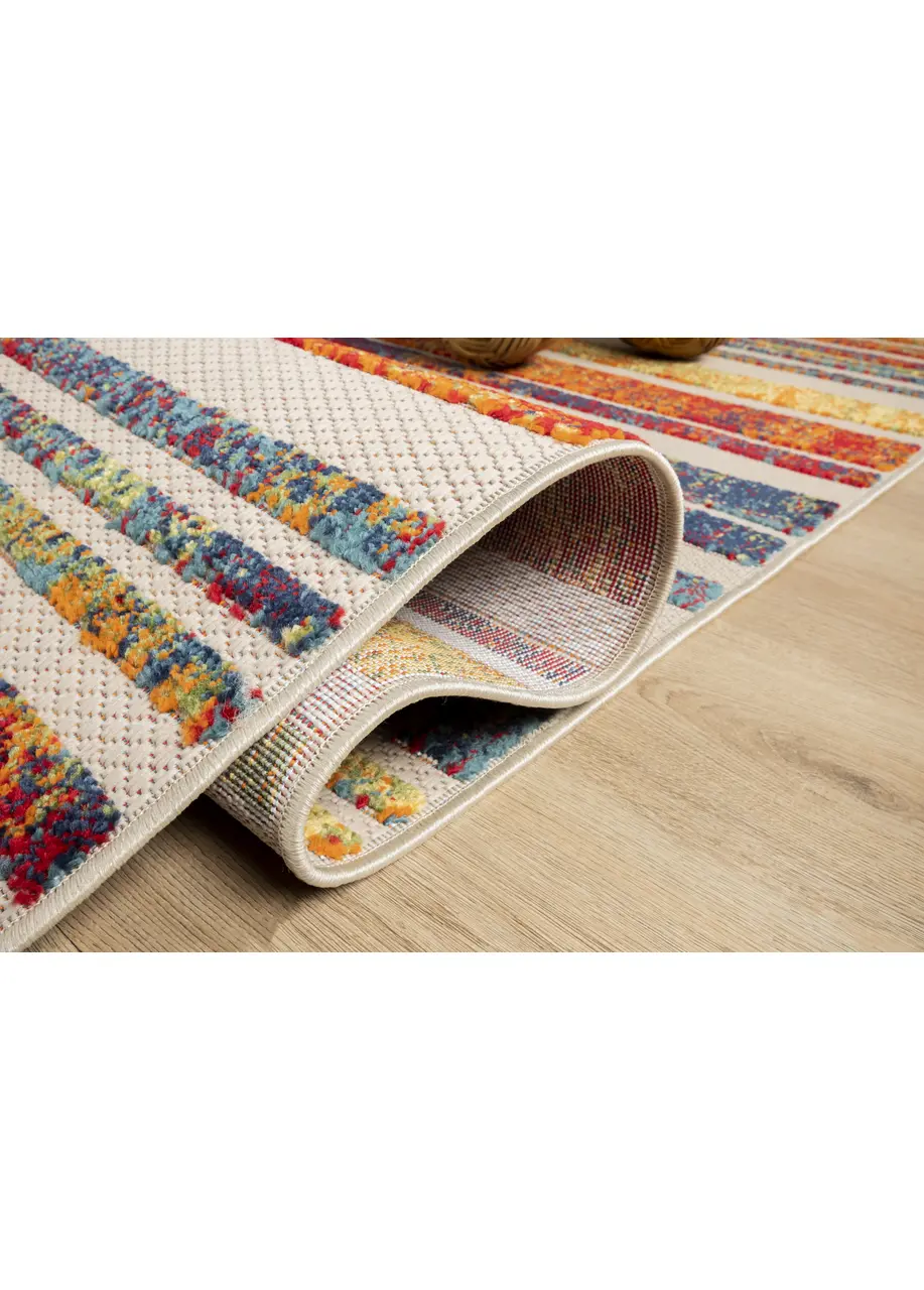 Tapete Texturizado Beige con Rayas Jaspeadas Multicolor