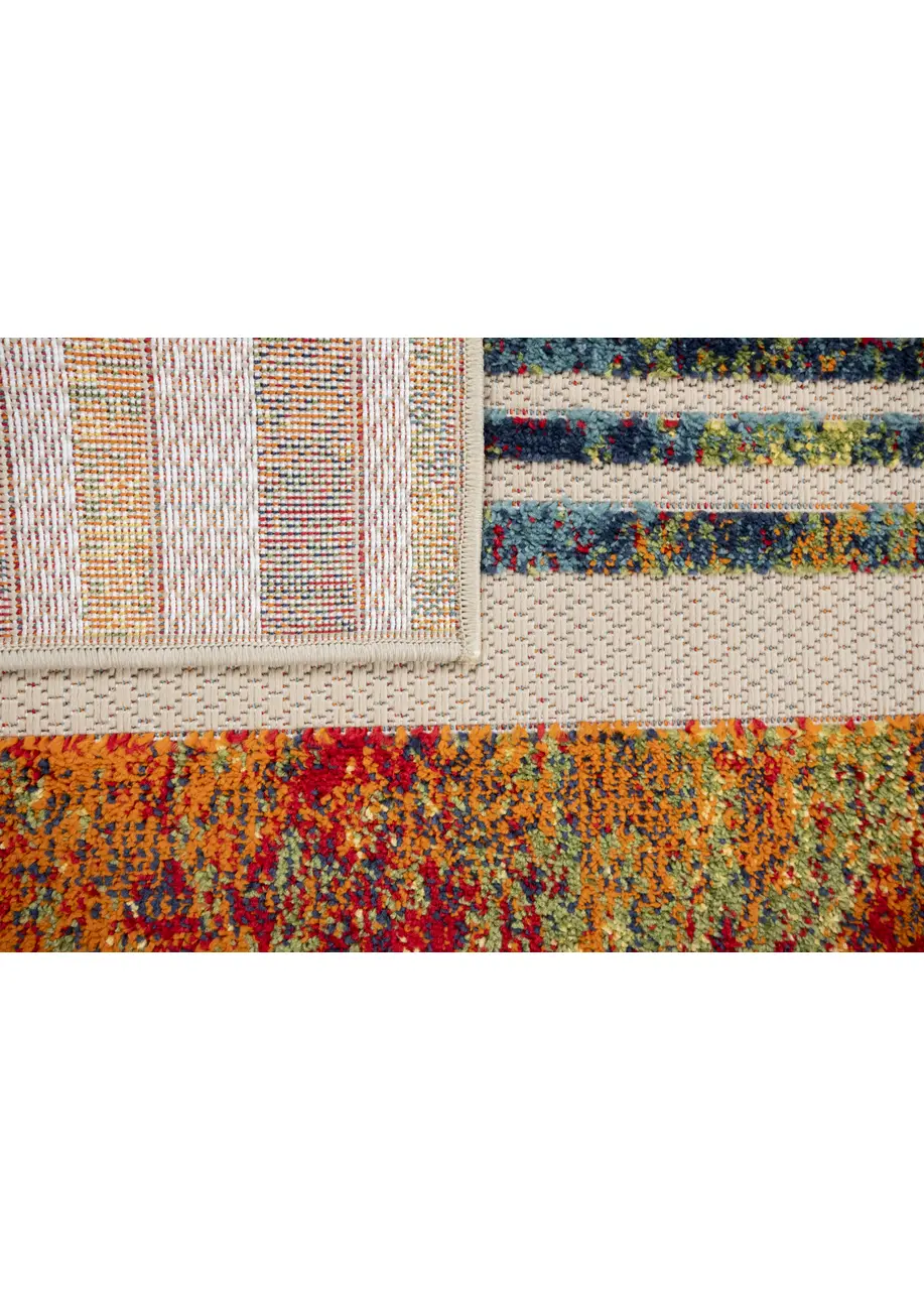 Tapete Texturizado Beige con Rayas Jaspeadas Multicolor