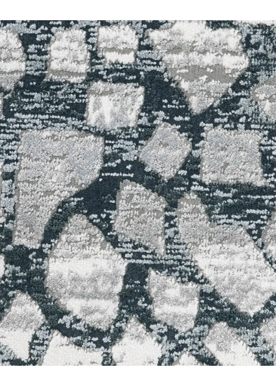 Tapete Moderno Gris con Mosaico Disperso en Azul Oscuro