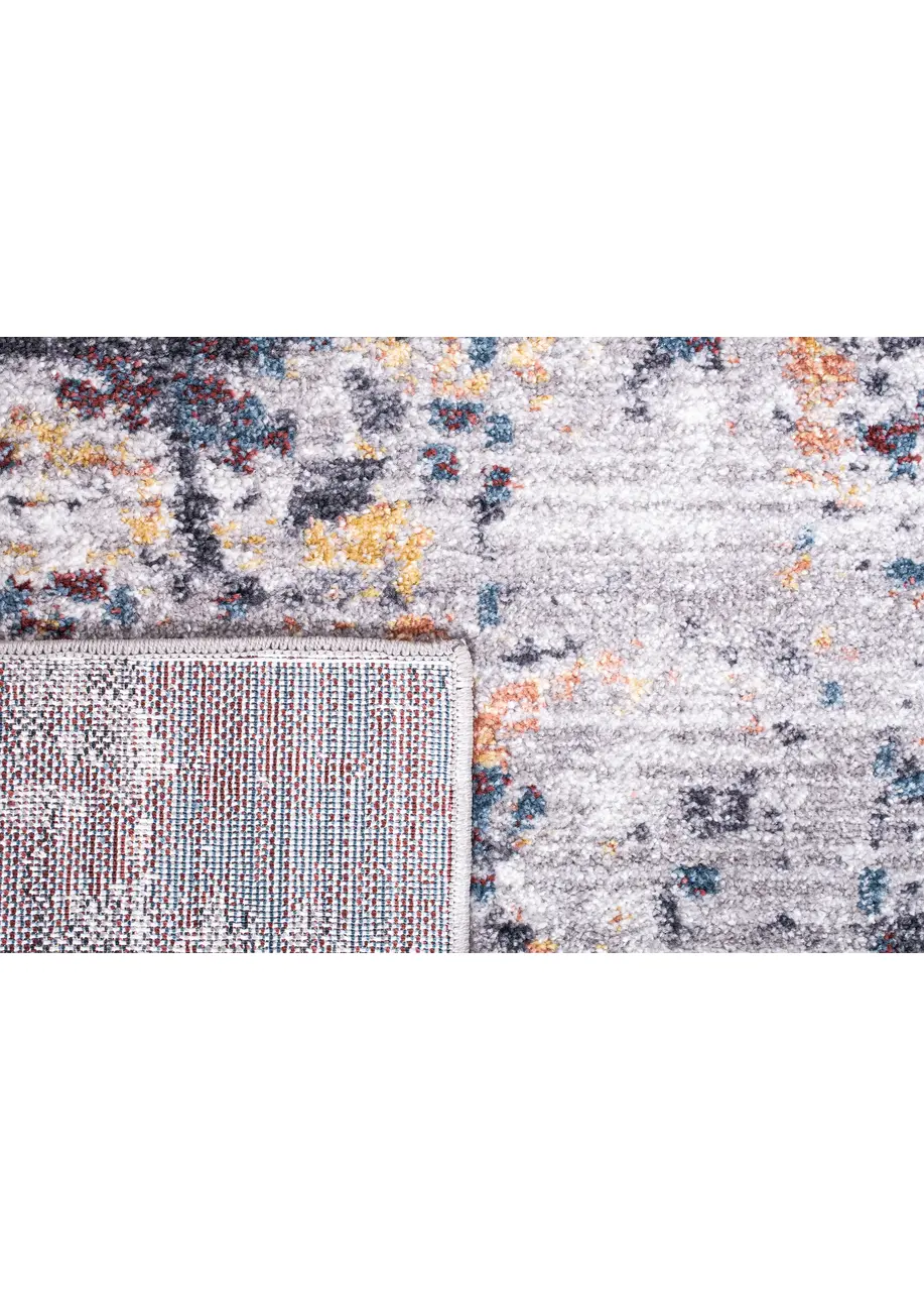 Tapete Abstracto Gris con Manchas en Terracota y Azul