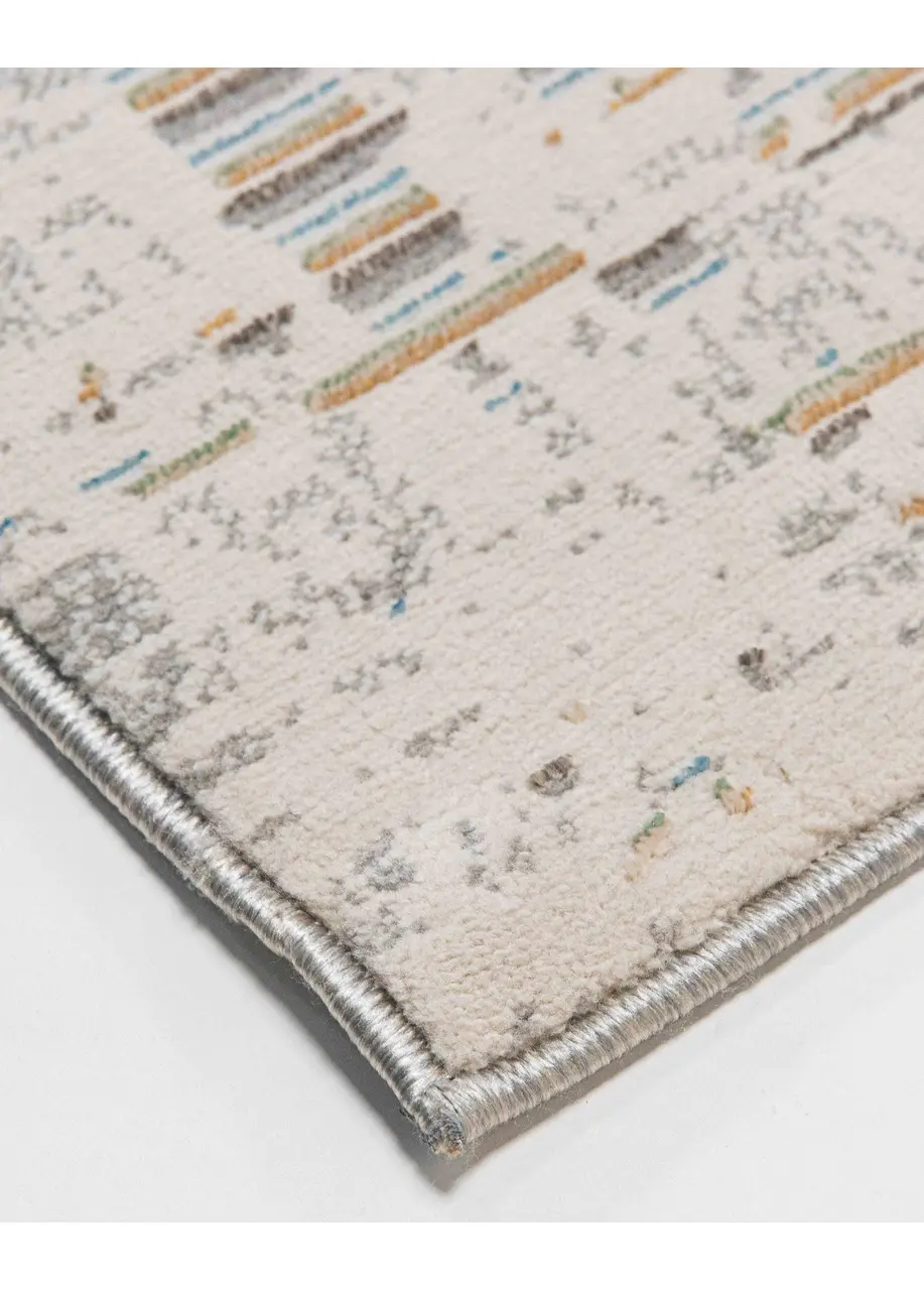 Tapete Moderno Marfil con Trazos Horizontales en Gris y Ocre