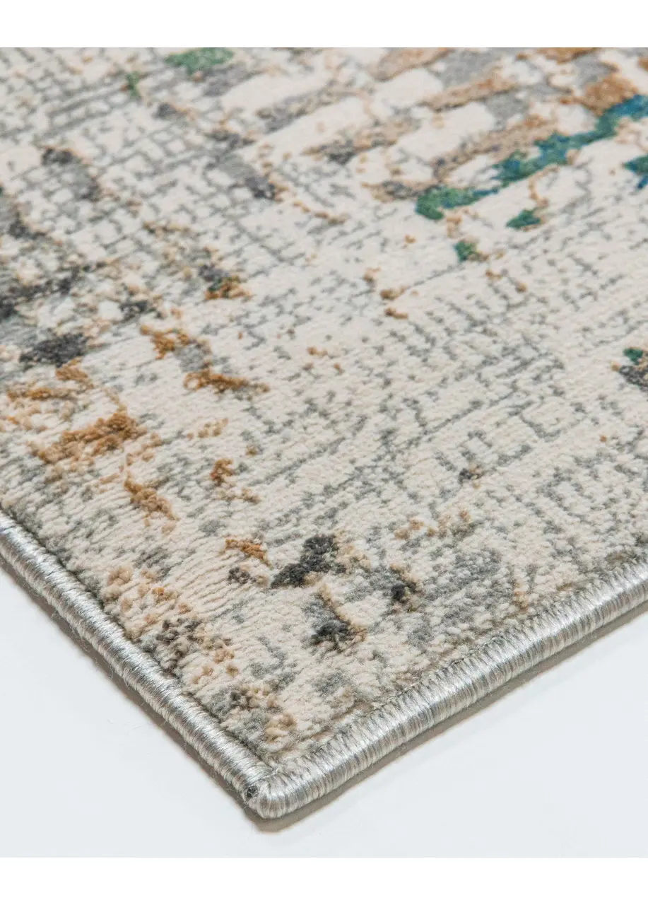 Tapete Vintage Crema con Barras Entretejidas en Azul y Ocre